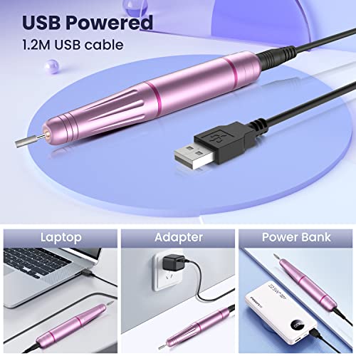 Electric Nail Files, Professional Nail Drill Machine, 20000RPM Adjustable Speed Manicure Pedicure Set with 11 Drill Bits, Low Vibration Low Noise