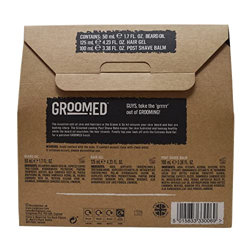 Groomed Groom & Go Set (Post Shave Balm, Bear Oil & Gel Hold) - The Essential Edit of Skin & Haircare. Get Ready to Look Good & Feel Great