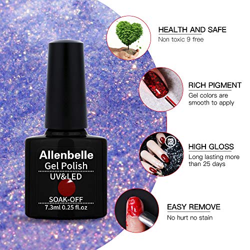 Allenbelle Gel Nail Polish Set- Gel Nail Polish Soak Off Nail Art Manicure Salon DIY at Home 046