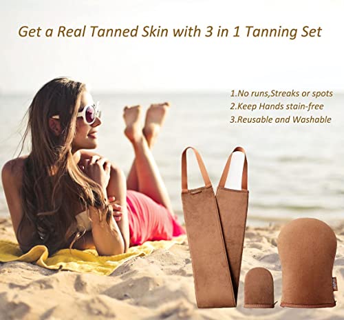 Celecily Fake Tan Mitt Applicator - Self Tanning Mitt Set with velvet Tanning Mitten for Self Tan Mitt, Self Tanner Back Applicator, Face Fake Ta