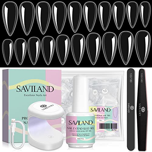 Saviland 15ML Gel Nail Glue - 4 In 1 Extra Strong Nail Glue Gel for Long Lasting Acrylic Nail Tips, Brush on Nail Glue for Broken Nail Extension