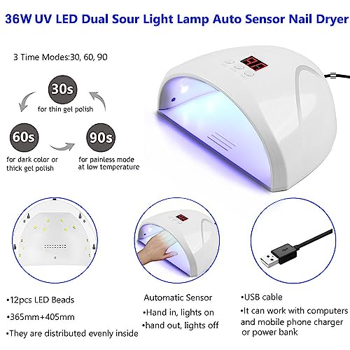 Gel Nail Polish Set Starter Kit, Phoenixy Gel Nail Kit with Poly Nail Gel Kit with 36W U V Lamp, Shellac Nail Kit Soak Off Gel Nail Polish Kit Co