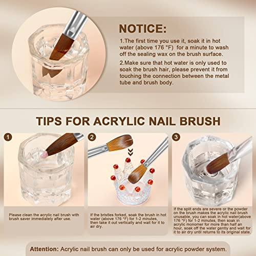 Saviland Pure Kolinsky Acrylic Nail Brush Set - 4PCS Acrylic Nail Brush for Acrylic Powder & Acrylic Liquid Silver Glitter Acrylic Brush, Nail Br