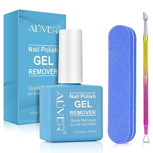 Gel Nail Polish Remover 15ml with Nail File & Nail Polish Scraper, Professional Gel Remover for Nails, Easily & Quickly Remove Nail Polish in 3-5