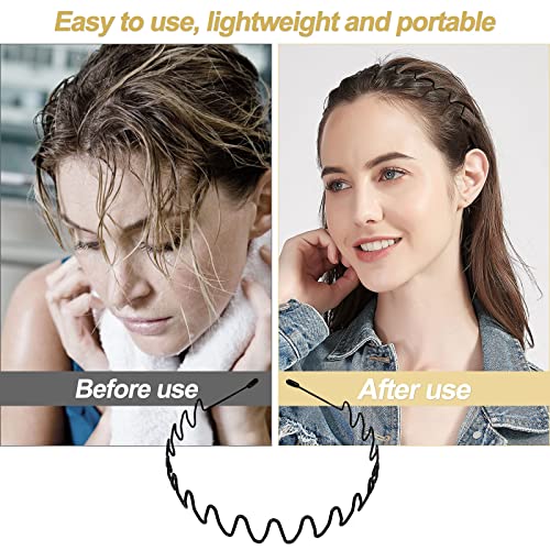 Qufiiry 3 Pcs Metal Hair Bands for Men, Metal Hair Hoop, Metal Headband, Non Slip and Durable Wavy Headband, Unisex Sport Fashion Hair Band Acces