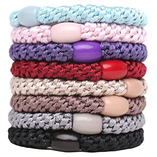 GYGYL 8Pcs Black Hair Ties for Women Girls, Elastics Hair Bands Ponytail Holders for Thick Hair, No Damage No Crease Hair Elastics