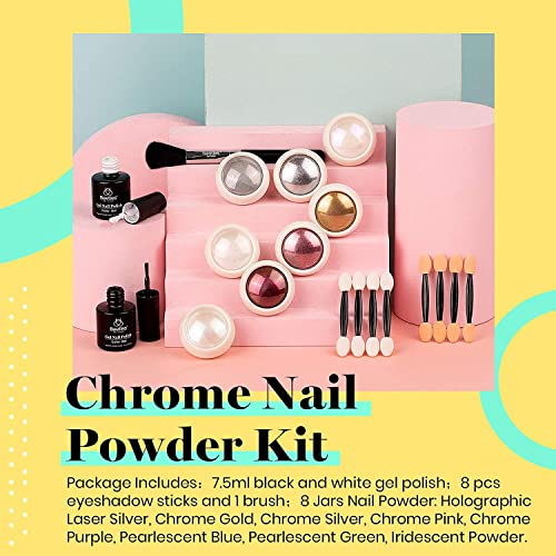 Beetles Chrome Nail Powder Kit Black White Colors Gel Polish Mirror Effect Holographic Aurora Iridescent Pearlescent Manicure Art Decoration Glit