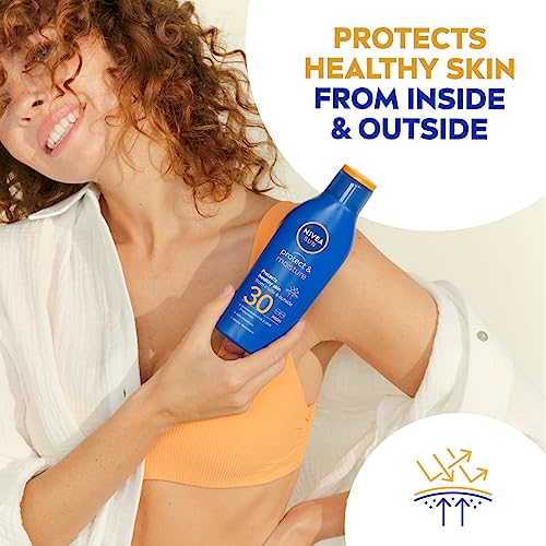 NIVEA SUN Protect & Moisture Sun Lotion SPF 30 (200ml), NIVEA sun cream SPF 30 & SUN Kids Moisturising Sun Lotion SPF50+ (200 ml), Moisturising S