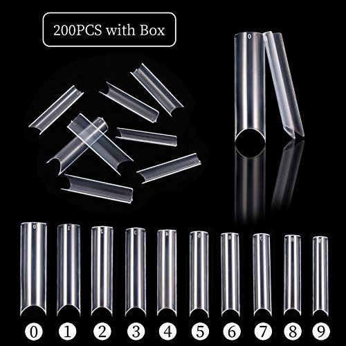 FANTESI 200 Pcs Extra Long Straight Square Nail Tips,c Curve Nail Tips Clear Nail Tips,full Cover Acrylic Fake Nails For Artificial Nail Tips Sal