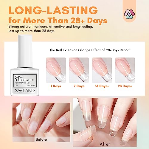 Saviland 5 in 1 Builder Nail Gel Set - 6 Colors Clear Pink Jelly Translucent Builder Gels for Nails Builder Gels in a Bottle Nail Strengthener Ge