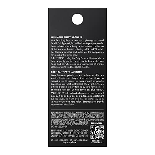 e.l.f. Luminous Putty Bronzer, Lightweight Putty-to-Powder Bronzer For A Radiant, Glowing Finish, Highly Pigmented, Vegan & Cruelty-Free, Sun Cha