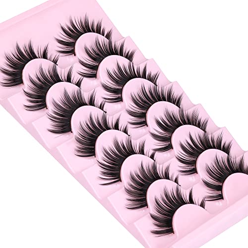 Cosplay Lashes Thick Fake Eyelashes Doll Lashes Natural Look False Eyelashes 3D Spiky Faux Mink Lashes Pack 7 Pairs Japanese Manga Eye Lashes ALI