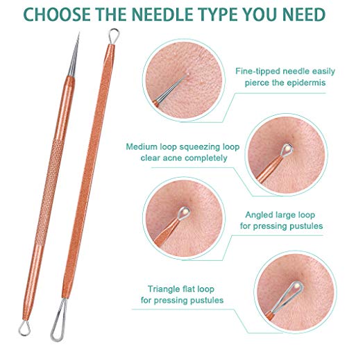 Blackhead Remover Tool 5 Pcs Blackhead Cleaner Tweezers Kit, Professional Extractor Tweezers Kit Pimple Popper for Facial Care with Case (rose go