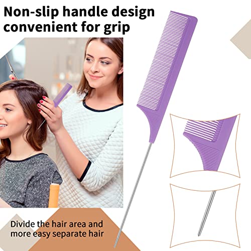 Fuyamp 5 In 1 Slick Brush Set Teasing Brush Set, Plastic Bristle Hair Brush Teasing Comb Edge Hair Brush Grooming Combs Sturdy Rat Tail Comb Doub