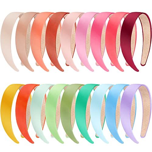 SIQUK 18 Pieces Satin Headbands Colourful Non-slip Headband 0.39 Inch DIY Satin Covered Headband for Women and Girls, 18 Colours