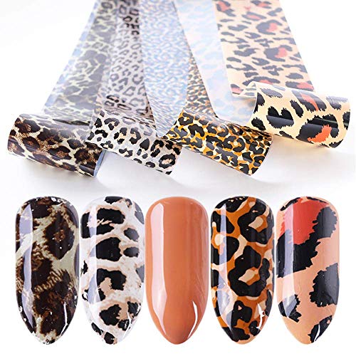 CHANGAR Animal Skin Style Nail Art Foil Transfer Decals 2 Boxes Serpentine Leopard Print Tiger Snake Skin Pattern Nail Foil Adhesive Stickers Sta