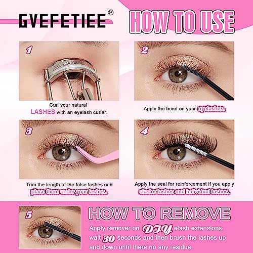 Lash Bond and Seal and Remover, Individual Lashes Clusters Glue and Seal and Remover, 15ML Strong Hold Long-lasting Eyelashes Extension Kit, Wate