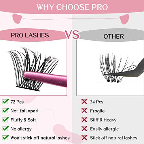 Lash Clusters, 72 Pcs Individual Cluster Lashes DIY Lash Extension 8-16mm Eyelash Clusters Volume Wispy Lashes Super Thin Band Reusable Soft & Co