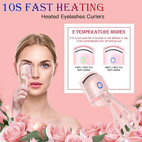 BomnKa Heated Eyelash Curler, Eyelash Curler with Comb Long Lasting Quick Natural Curl USB Rechargeable Electric Eyelash Curler with 2 Heating Mo