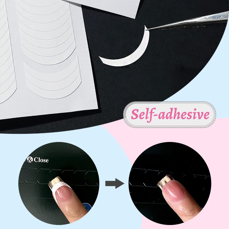 French Nail Stickers 960Pcs | 20 Sheets French Manicure Stickers, French Tip Stickers Self-Adhesive, Moon Shape French Manicure Nail Stickers | D