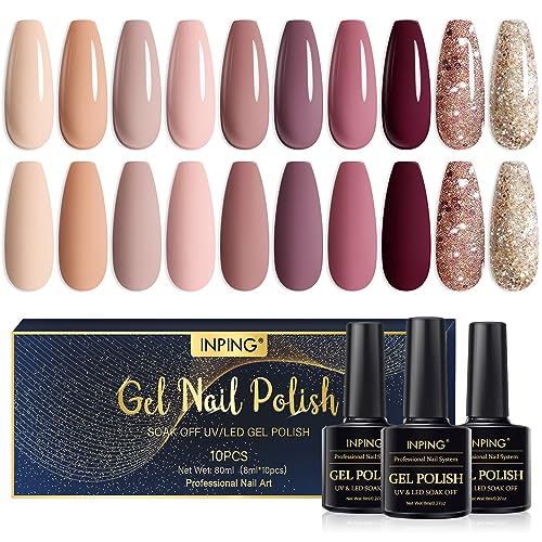 INPING Pastel Gel Nail Polish, 10 Color Spring Summer Nail Polishes Set Candy Macaroon Collection Required Soak Off UV/LED Lamp for Starter DIY N