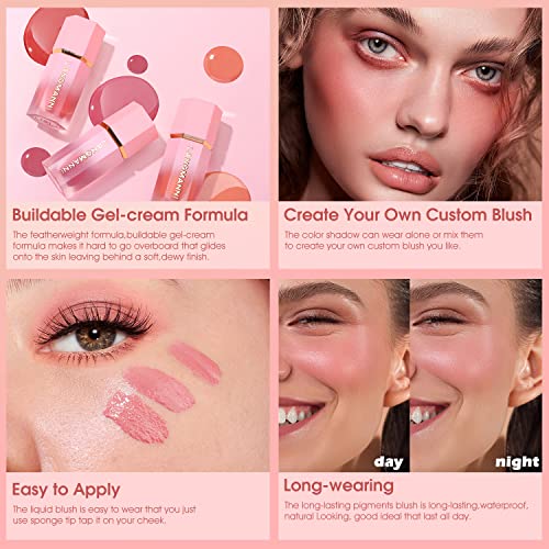 LANGMANNI Soft Liquid Blush Makeup,Cream Blush For Cheeks.Long-Lasting,Waterproof And Velvet Texture Natural Glossy Liquid Blush For All Skin. (#