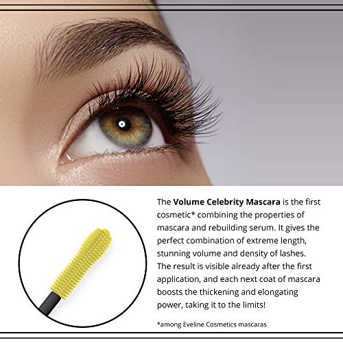 Eveline Cosmetics Volume Celebrities Thickening and Lengthening Eyelash Extension Mascara | 7 ML | Rebuilding Strengthening Eyelash Serum | Jojob