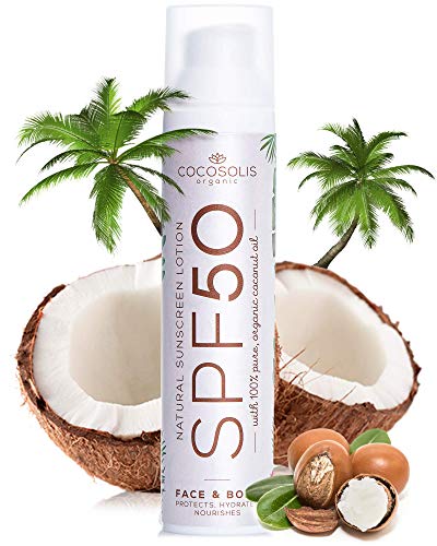 COCOSOLIS Natural Sunscreen Lotion SPF 50 | Effective UVA and UVB protection | Long-lasting Saturated Tan | Nourished & Hydrated Skin | For Face