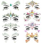 SHINEYES 8 Pcs Gemstone Face Stickers for Music Festival Holiday Party, Rhinestone Face decal for Halloween Christmas, Face Glitter Sticker Tempo