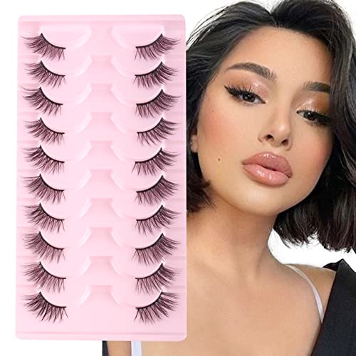 Glowingwin Half Lashes with clear band Fake Lashes Cat Eye Lashes Natural Look False Eyelashes 10 Pairs Corner Lashes 3/4 Lashes Handmade Transpa