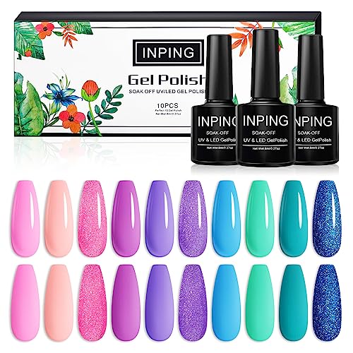INPING Gel Polish, 10 Color MACAROON Soak Off UV Gel Nail Polish DIY Nail Art Salon Manicure Kit for Starter, 8ml/0.27oz, Pastel