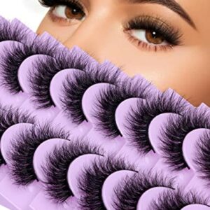 wiwoseo Fluffy Lashes Extension Strip Eyelashes Fairy Thick Volume Eyelashes Cat Eyes Lashes 16MM Natural Wispy Fluffy Faux Mink Lashes 10 Pairs