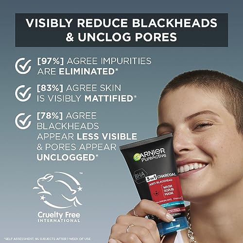 Garnier Pure Active 3 In 1 Charcoal Blackhead Mask Wash Scrub, Aloe Vera, 150 Ml, Pack Of 1