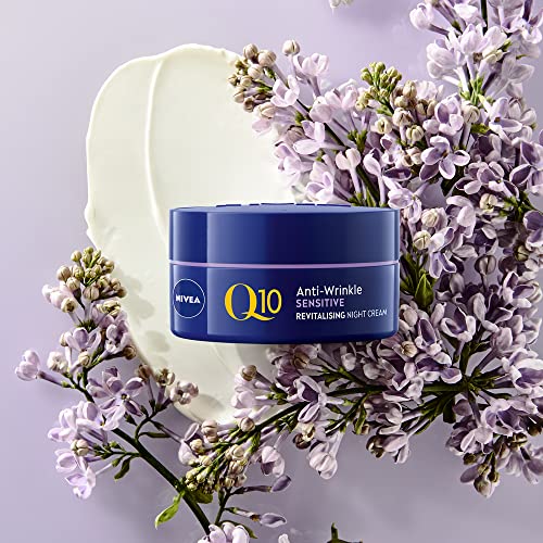 NIVEA Q10 Anti-Wrinkle Sensitive Revitalising Night Cream (50ml), Face Cream with Pure Skin Identical Q10 and Liquorice Extract, Sensitive Skin C