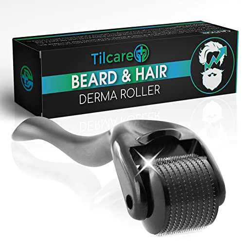 Beard and Hair Growth Derma Roller by Tilcare - Sterile Titanium Derma Roller 0.25mm for Men - Microneedle Tool for Dormant Scalp and Facial Foll