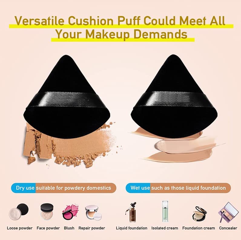 Powder Puff Face Triangle Makeup Puff 2 Pcs Setting Powder Puffs for Pressed Powder Large Soft Under Eye Make Up Sponges With Strap For Body Eyes