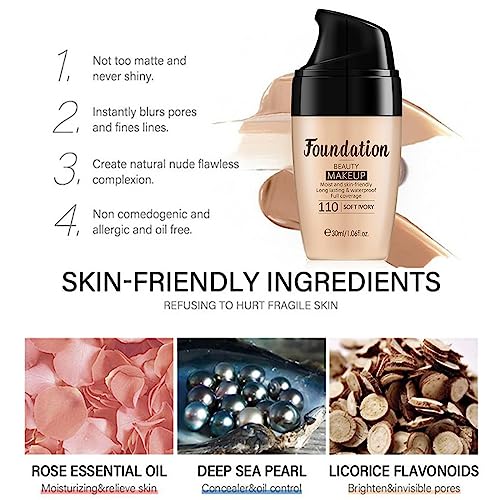 Foundation For Mature Skin,Colour Changing Foundation All Day Flawless Liquid Foundation,Face Make-up Foundation Full Coverage,Long Lasting Makeu