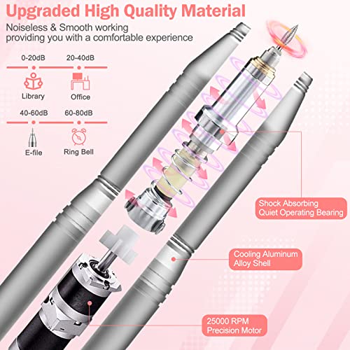Nail Drill, NAILGIRLS Electric Nail Files, Electric Nail Drill Machine for Acrylic Nails, Portable USB 25000RPM Nail File Drill, Adjustable Speed