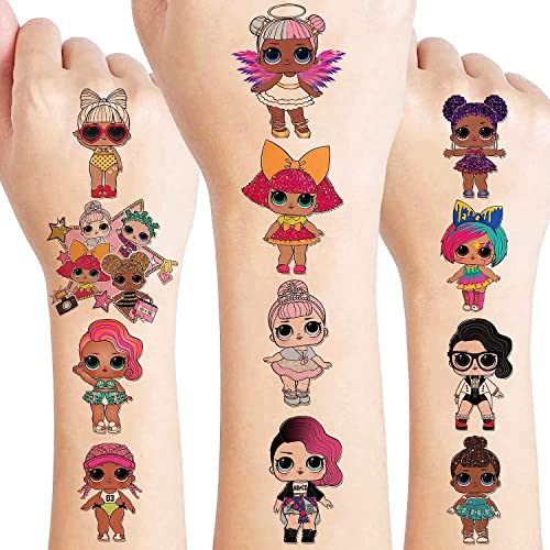LOL Temporary Tattoos for Doll Birthday Party for Kids Girl Cartoon Supplie Party School Rewards Gifts Water Bottle Decor Goodie Party Bag Filler