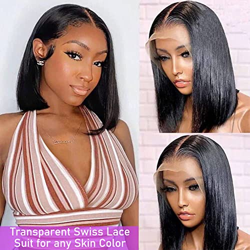 Maxine 12 inch Straight Bob Wigs 13x4 Transparent Lace Front Human Hair Wigs Pre Plucked with Baby Hair Brazilian Straight Short Bob Wigs Glueles