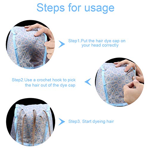 Hair Coloring Highlighting Cap, 2 Hair Disposable Tipping Frosting Cap with 2 Hook and Hair Coloring Brush for Dyeing Hair Salon Home Use