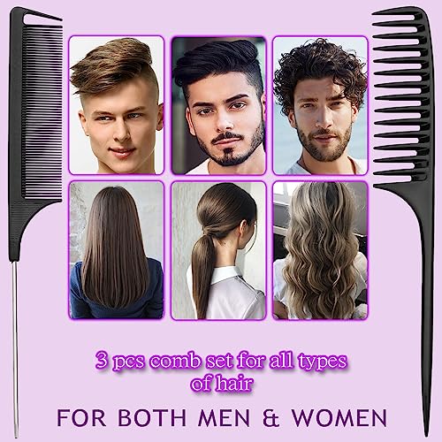 Hair Comb Set - Wide Tooth Rat Tail Comb 2pc Fine Tooth Rat Tails Comb for Parting long handle Detangler Pin Tail Comb for Sectioning Foiling Bra