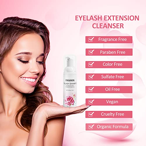Eyelash Extension Cleanser 60ml +Mascara Wand+ Brush Eyelid Foaming Cleanser,Eyelash Wash and Lash Bath for Extensions,Paraben & Sulfate Free,Mak