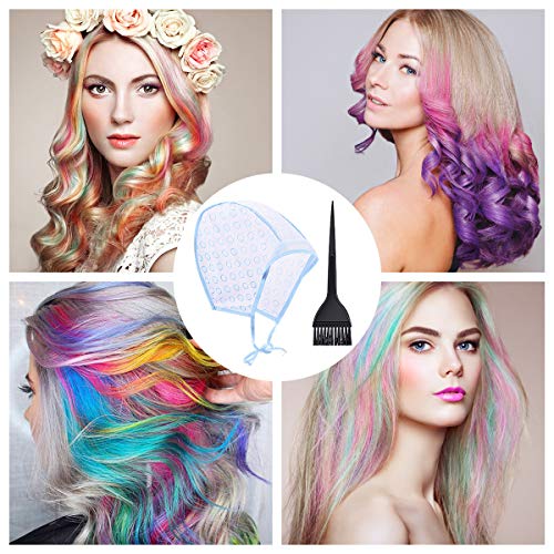 Hair Coloring Highlighting Cap, 2 Hair Disposable Tipping Frosting Cap with 2 Hook and Hair Coloring Brush for Dyeing Hair Salon Home Use