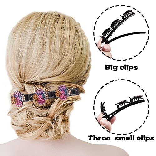 Three Flower Side Hair Clip 8 PCS, Sparkling Rhinestone 3 Flower Hair Clip for Women, No Slip Double Layer Braided Girls Hair Accessories for Bir