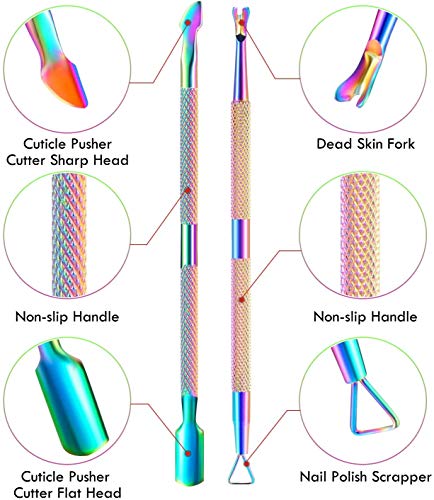 Cuticle Nippers with Cuticle Pusher -Stainless Steel Chameleon Cuticle Cutter Cuticle Clippers Scissors Cuticle Remover for Manicure and Pedicure