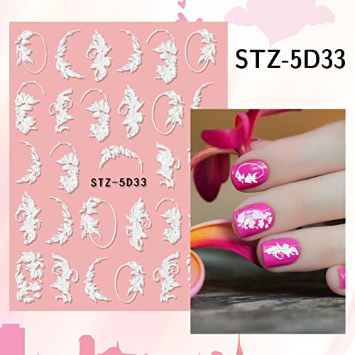 FRIUSATE 3 Sheet 5D Embossed Flower Nail Art Stickers Decals Self-Adhesive Nail Art Stickers DIY Floral Nail Decals For Women Girls Nail Art Deco