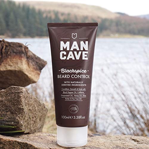 ManCave Blackspice Beard Control 100ml, Condition and style your beard with L-Arginine, Hemp oil and Shea Butter, Encourages beard growth, Vegan