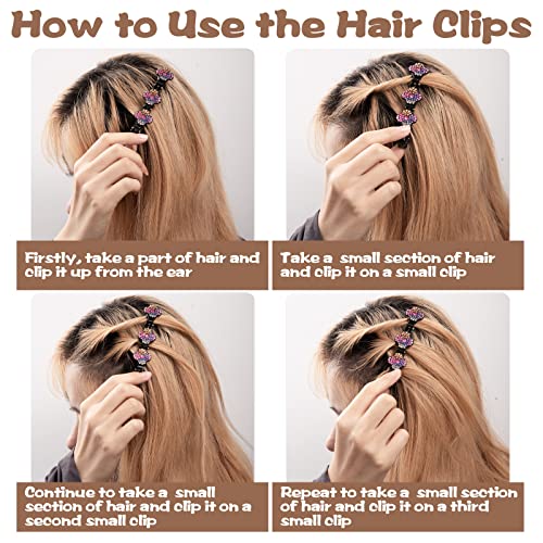 Three Flower Side Hair Clip 8 PCS, Sparkling Rhinestone 3 Flower Hair Clip for Women, No Slip Double Layer Braided Girls Hair Accessories for Bir