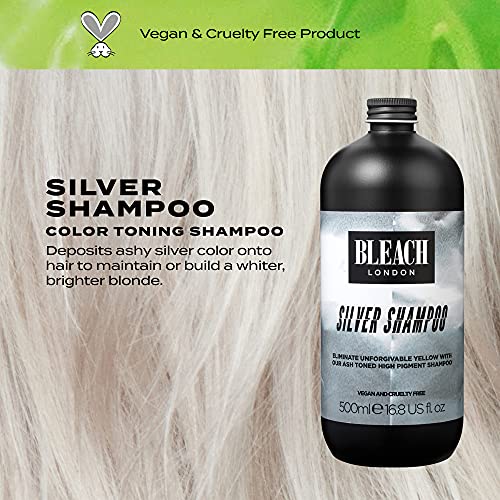 BLEACH LONDON Silver Shampoo - High Pigmented Ashy Silver Rinse, Vegan Cruelty Free, colour Protected Clean, colour Depositing Toning Formula 16.